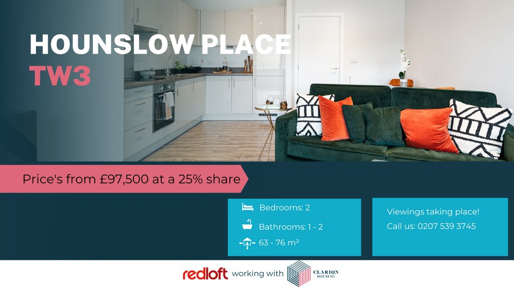 Reserve for £99* &amp; receive £1,000 off at completion if you reserve before 31st May 2021!* Hounslow Place is a collection of 19 homes available through #SharedOwnership with only 9 2-bedroom apartments remaining. * &amp; ** - T&amp;Cs apply #RedLoft #Affordablehomes #Hounslow