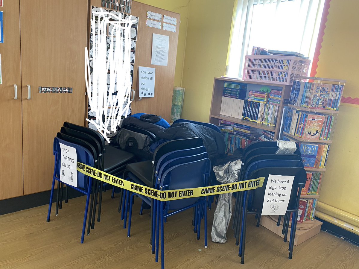 PatersonTeach21's tweet photo. A very comical persuasive writing session today! Pupils wrote a letter to their chairs convincing them to come back and promising to look after them😂 https://t.co/KU4pJTdJ3E