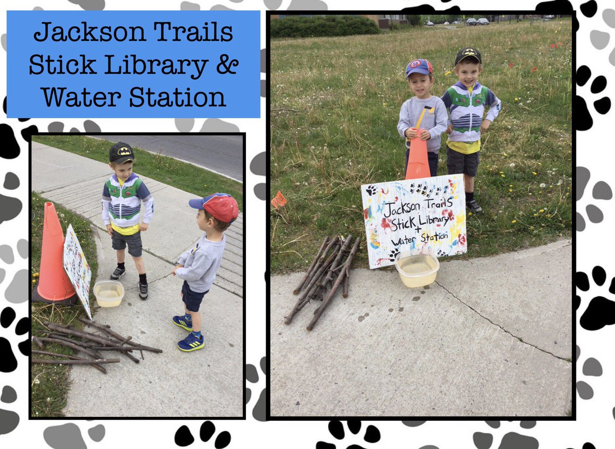 JacksonTrails's tweet photo. Preschool created a hydration station for our furry friends in the neighbourhood. With the added fun of a stick library! πΆπΎ #jtelc #communityhelper #waterstation #sticklibrary #dogsoftwitter https://t.co/1tWQq7XMvP