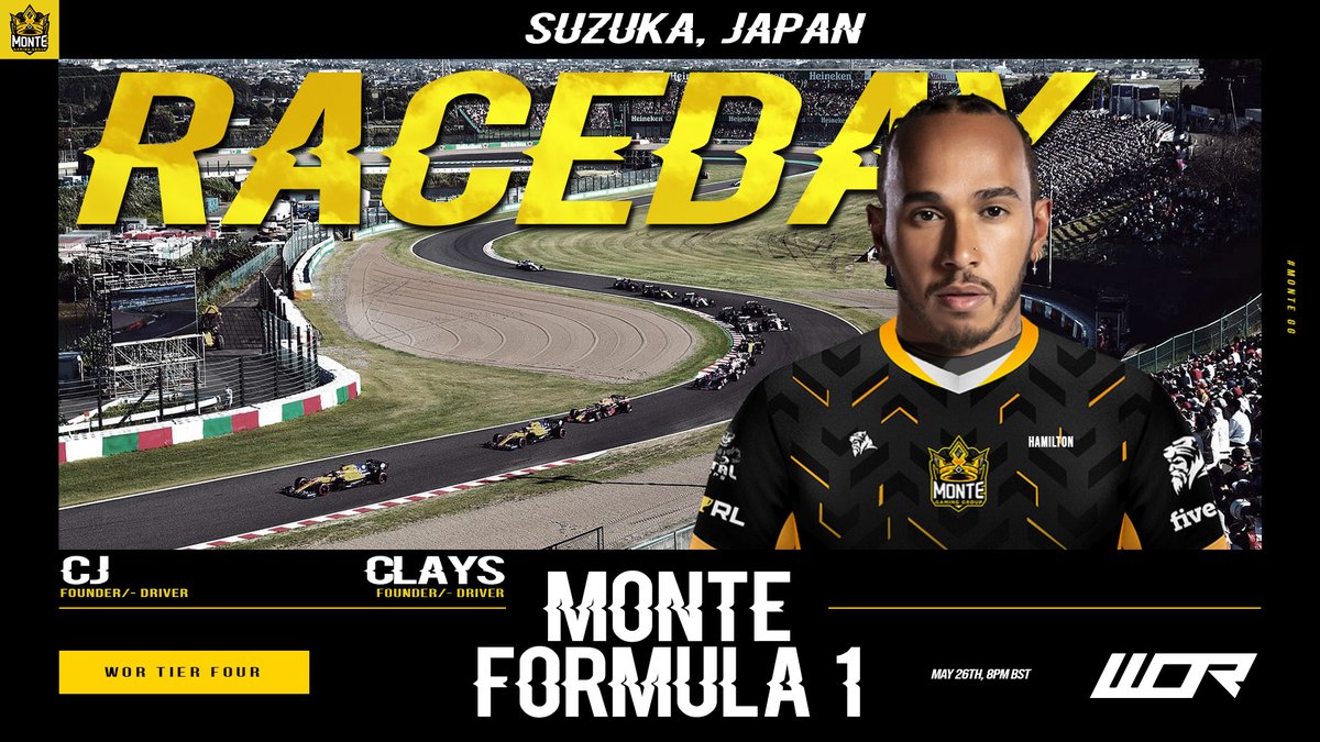 MonteGG_'s tweet photo. RACEDAY 🏁
Today two of our founders hit the famous Suzuka circuit in @WORleague!
Good luck to @JackClays & @CJA827_ as they attempt to build on their Championship tally!
#MonteGG 💛 https://t.co/WxD6x1pxqJ