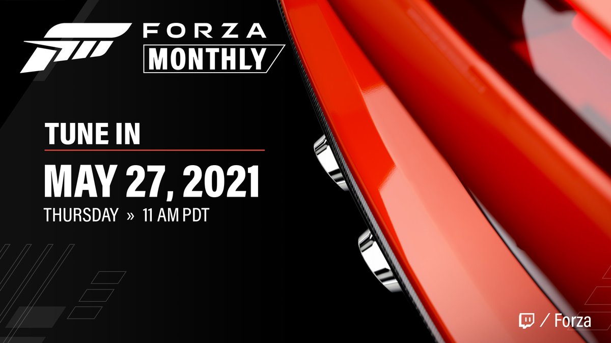 ForzaMotorsport's tweet photo. Join us TOMORROW for Forza Monthly, live at https://t.co/xmOa0e0CnU. https://t.co/4SyC5yoNEy