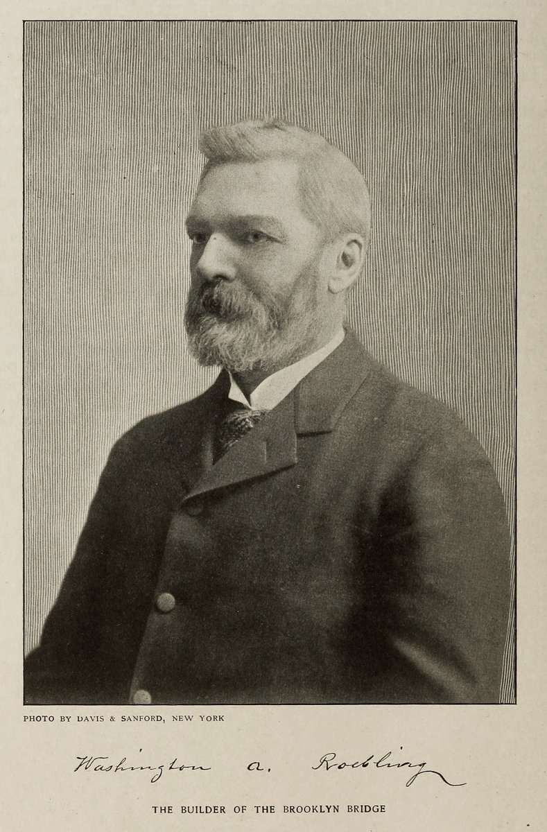 ThisDayInCEHist's tweet photo. 26MAY1837: Birth of #CivilEngineer #WashingtonRoebling, Assistant Engineer for design of the #BrooklynBridge; named Chief Engineer for its construction after his father's death. Designer of pneumatic caissons that became the foundations for the two towers. #BridgeEngineering https://t.co/vEje0obCjO