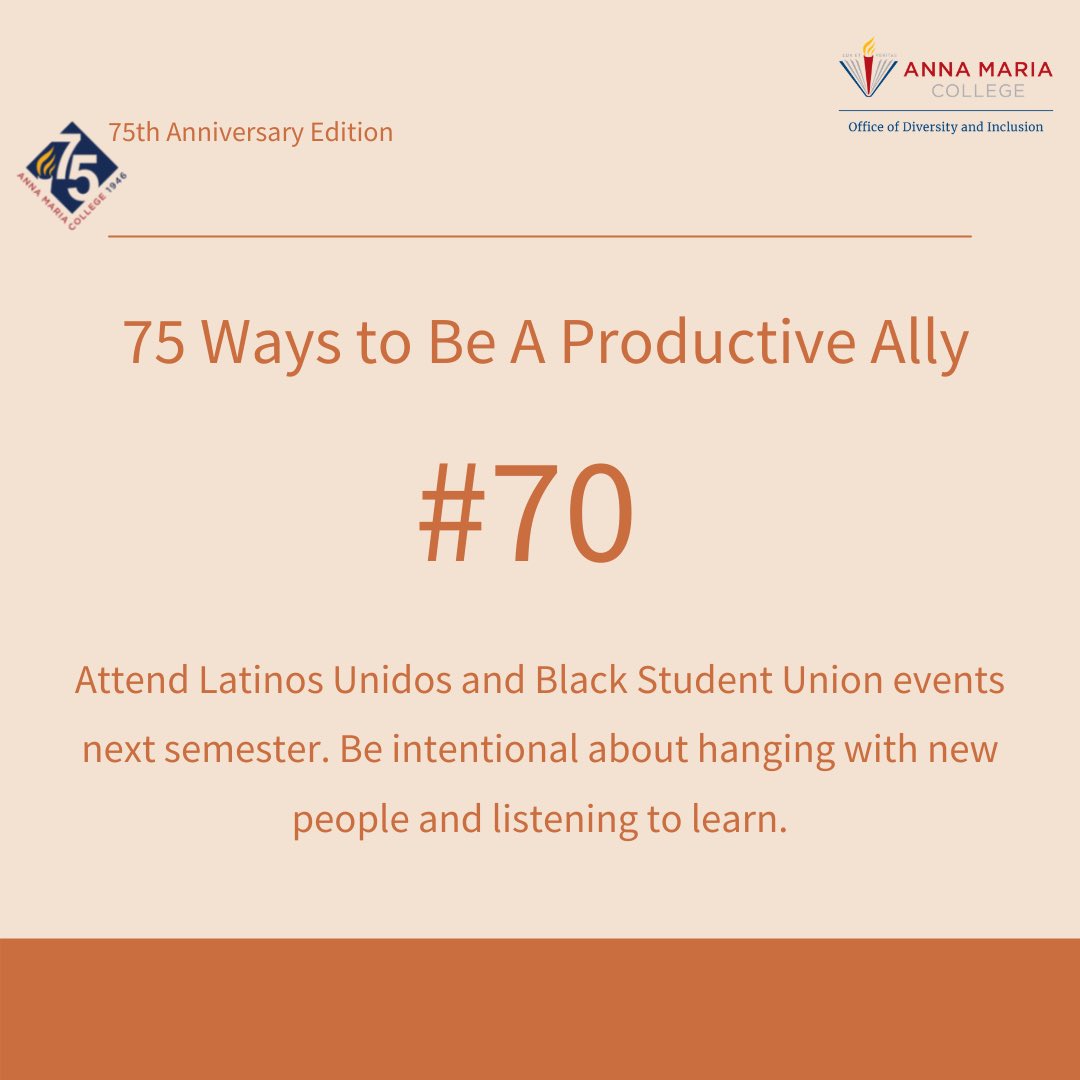 AMC_Inclusion's tweet photo. Here’s #70 of our 75 Ways to Be A Productive Ally Challenge. We hope you have joined our challenge to step up and step into being an ally for equity, racial and social justice!!! #amc75 #amcats #goamcats #amcatnation #amcats2024 #amcats2023 #amcats2022 #amcats2021 #amcats2025 https://t.co/dPCKFgPcvD