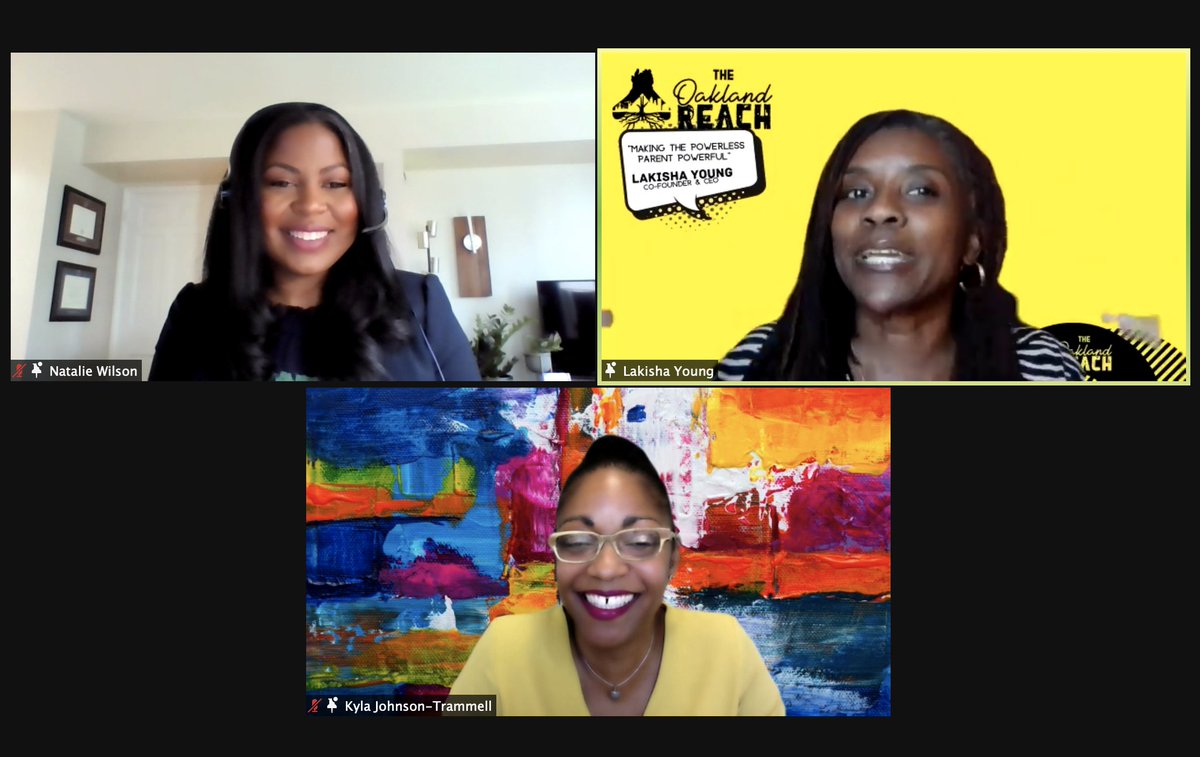 Dale_Chu's tweet photo. Parents and real power: Awesome conversation with @SupKylaOUSD, @TheOaklandREACH’s Lakisha Young, and @nataliewilsoned via @nsvf #NSVFsummit https://t.co/gHwmP1Haz9