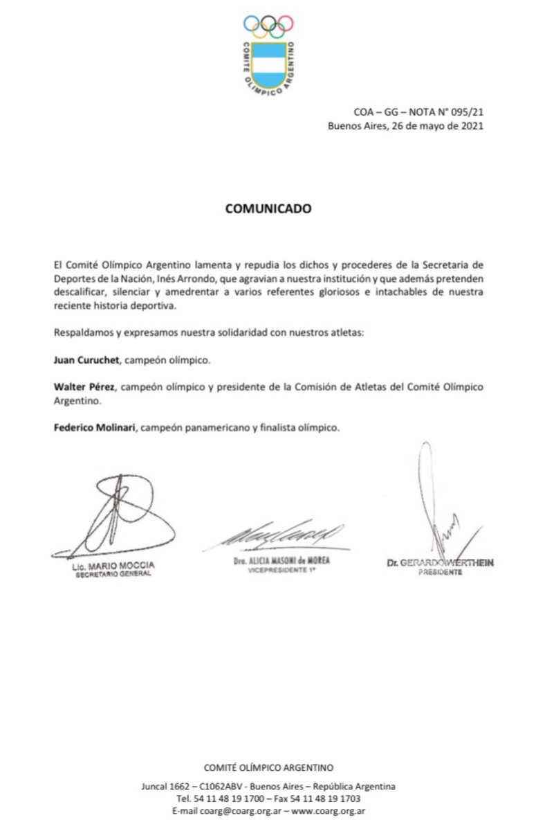 PrensaCOA's tweet photo. Comunicado del Comité Olímpico Argentino: https://t.co/ahyFI1Lh60 https://t.co/DNmXVzszzE