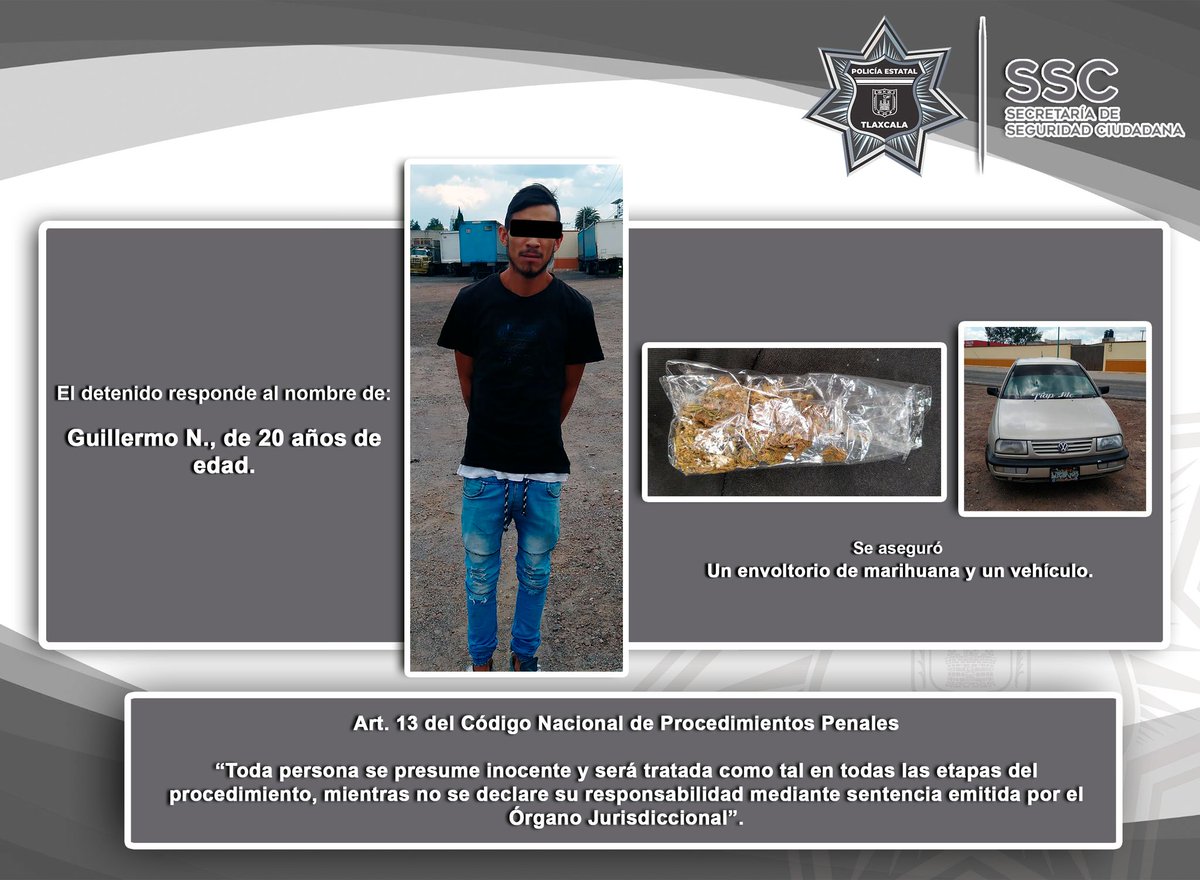 SSC_TLX's tweet photo. El Grupo de #CombateaRobodeVehículosyTransporte de la #SSCTLX detuvo este martes a una persona y aseguró un envoltorio de marihuana en el municipio de Calpulalpan.
#Tlaxcala https://t.co/rQ6bdKTHVf