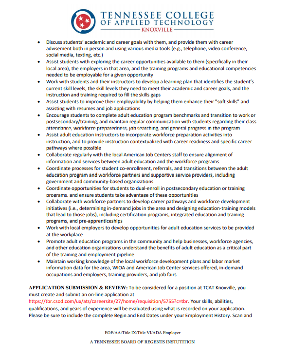 TCATOneida's tweet image. JOB OPPORTUNITY: TCAT Knoxville is looking for an Adult Education Career Counselor for our Scott County! If you are interested in this position, please click on link below and apply today! All applications must be submitted by June 10th. tbr.csod.com/ux/ats/careers…