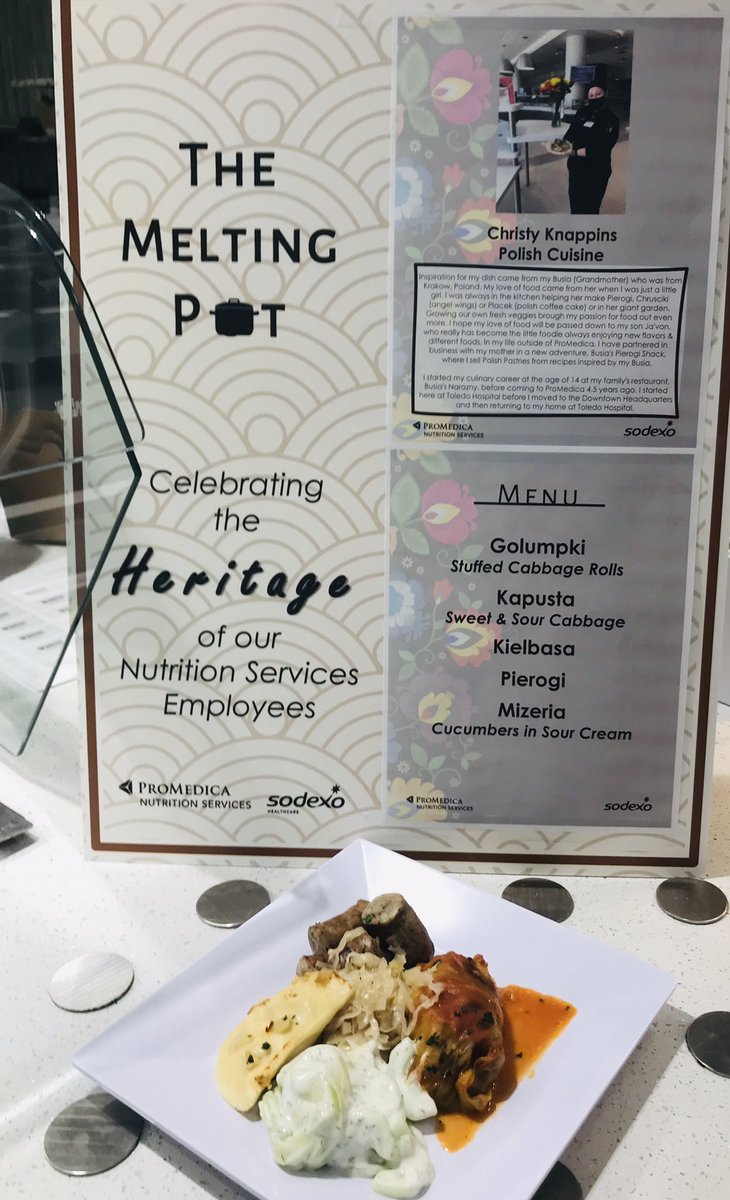 ChefHannah419's tweet photo. Week 4 of The Melting Pot, celebrating our Nutrition Services Employees Heritage. This week we feature Christy Knappins who is 3rd  generation Polish, Her love of food started as a child helping her Busia in the kitchen. @SodexoProMedica @ProMedicaHealth @sodexoUSA @SodexoChefs https://t.co/gKR6XsrSCh