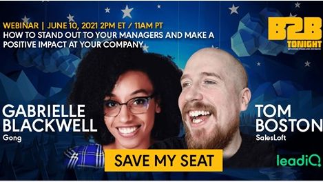 Join us as Tom Boston and Gabrielle “GB” Blackwell share their stories and tips so you can learn how to take your game to the next level and get ahead in your careers. 

This is the link to sign up: ter.li/kl54u3

#sales #prospecting #b2b