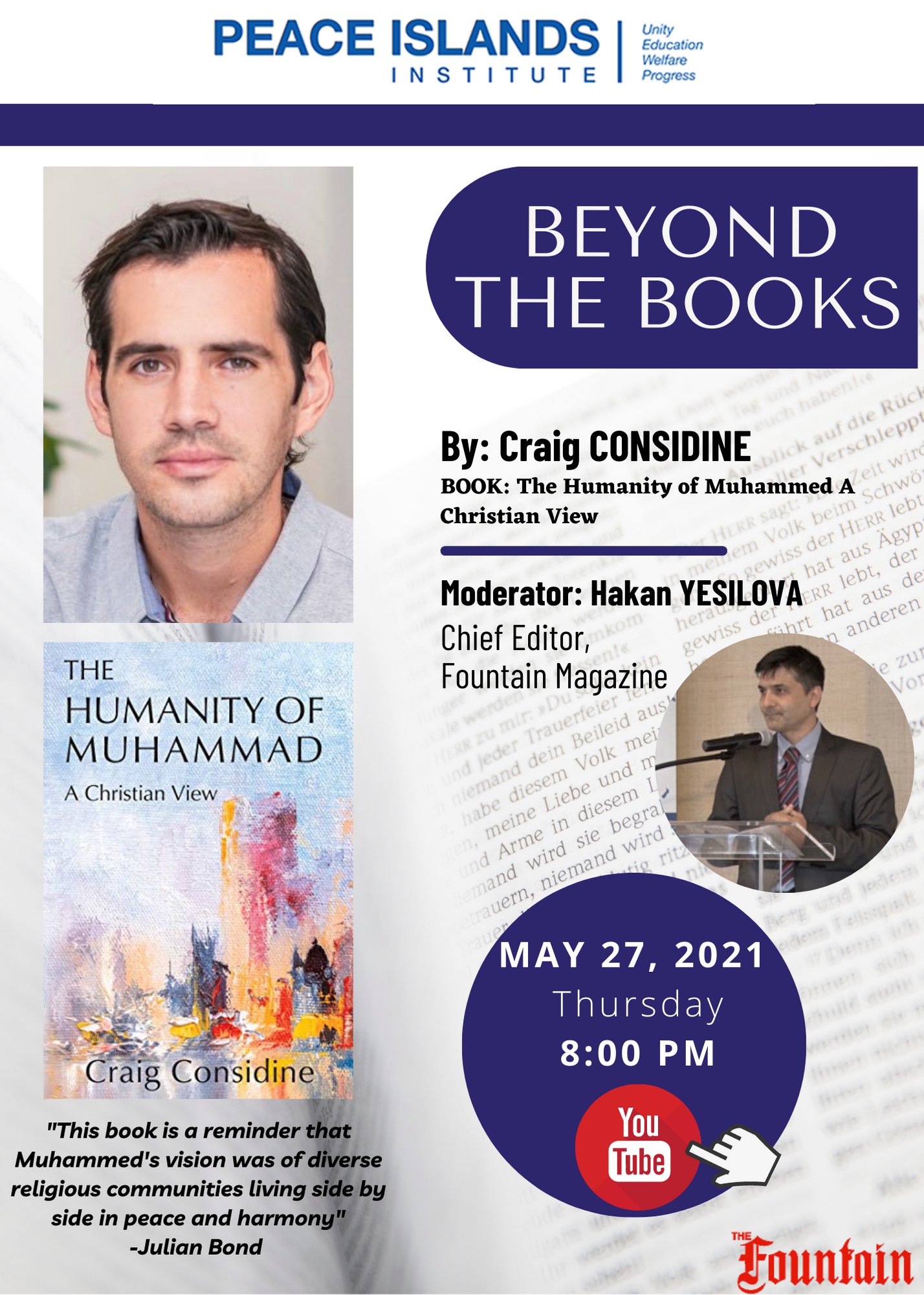 Peace Islands Nj On Twitter Join Us For Beyond The Books With Craig Considine On His New Book The Humanity Of Muhammad A Christian View Thursday May 27th 2021 At 8pm Craigcons