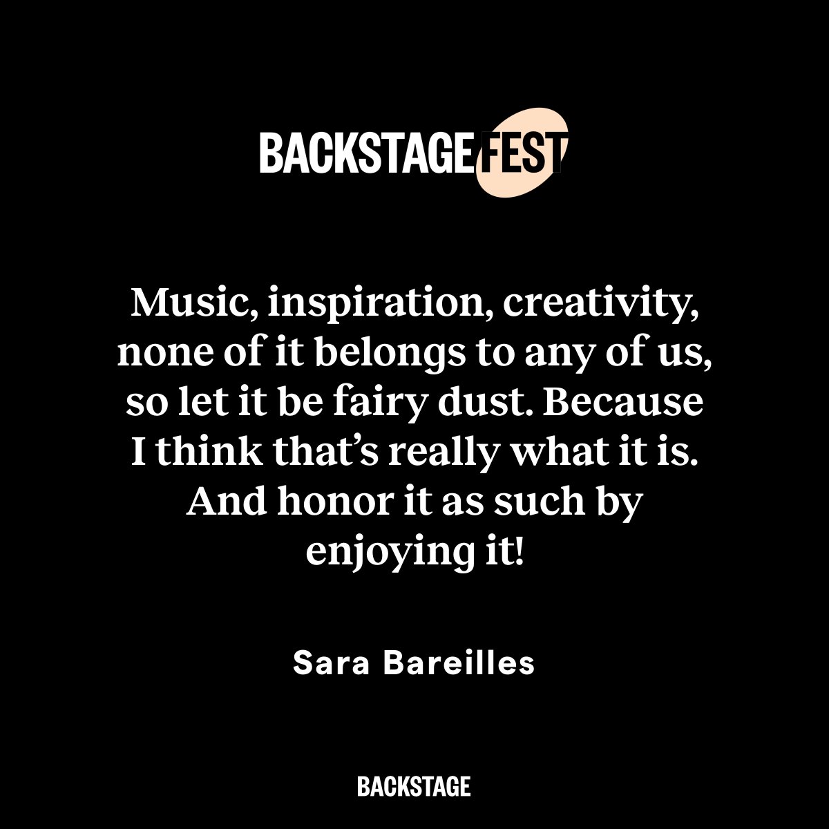 Backstage's tweet photo. This is just one of the incredible pieces of advice from our #BackstageFest interview with @SaraBareilles that any performer or creator can take to heart. Watch it here: https://t.co/f7dwwnNA3Z https://t.co/ekcLwfB3BN