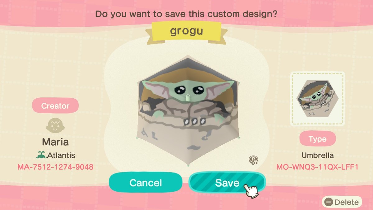 mariaplays14's tweet photo. made a little grogu #starwars #babyyoda #acnhdesigns #acnhdesigncodes #mandalorian #grogu #AnimalCrossing #ACNH #NintendoSwitch https://t.co/cSIRJlVEl5