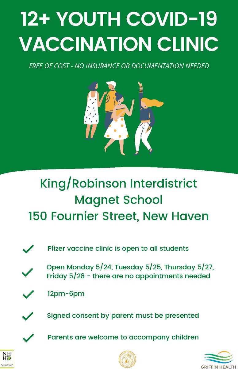 MayorElicker's tweet photo. Happening this week @NHPublicHealth in partnership with @GriffinHospital is hosting vaccine clinics on Thursday and Friday and Brennan Rogers &amp; King/Robinson schools. #NHV https://t.co/0blrgl6zrx