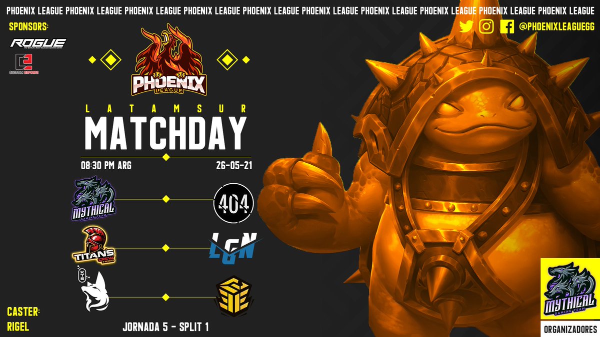 #wildrift | Matchday

HOY SE JUEGA PHOENIX LEAGUE

Region LAS - Jornada 5 - Split 1
📆| Hoy Miércoles 26 de mayo
⏰| 20:30 🇦🇷
🎙️| Rigel @Rigelgaming16
📺| twitch.tv/rigelgaming16

#WeAreOnFire🔥 

#wildriftlatam  #lolcitosalvaje #wildriftesports #wildriftleague