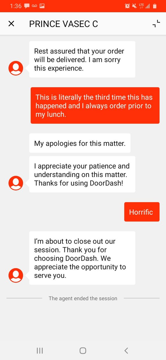 SHITTY CUSTOMER SERVICE!! <a href="/DoorDash/">DoorDash</a>  I placed my order at 12:47 and its 50 Minutes Later and I have no food in my hand. THIS IS RIDICULOUS AND UNPROFESSIONAL!!