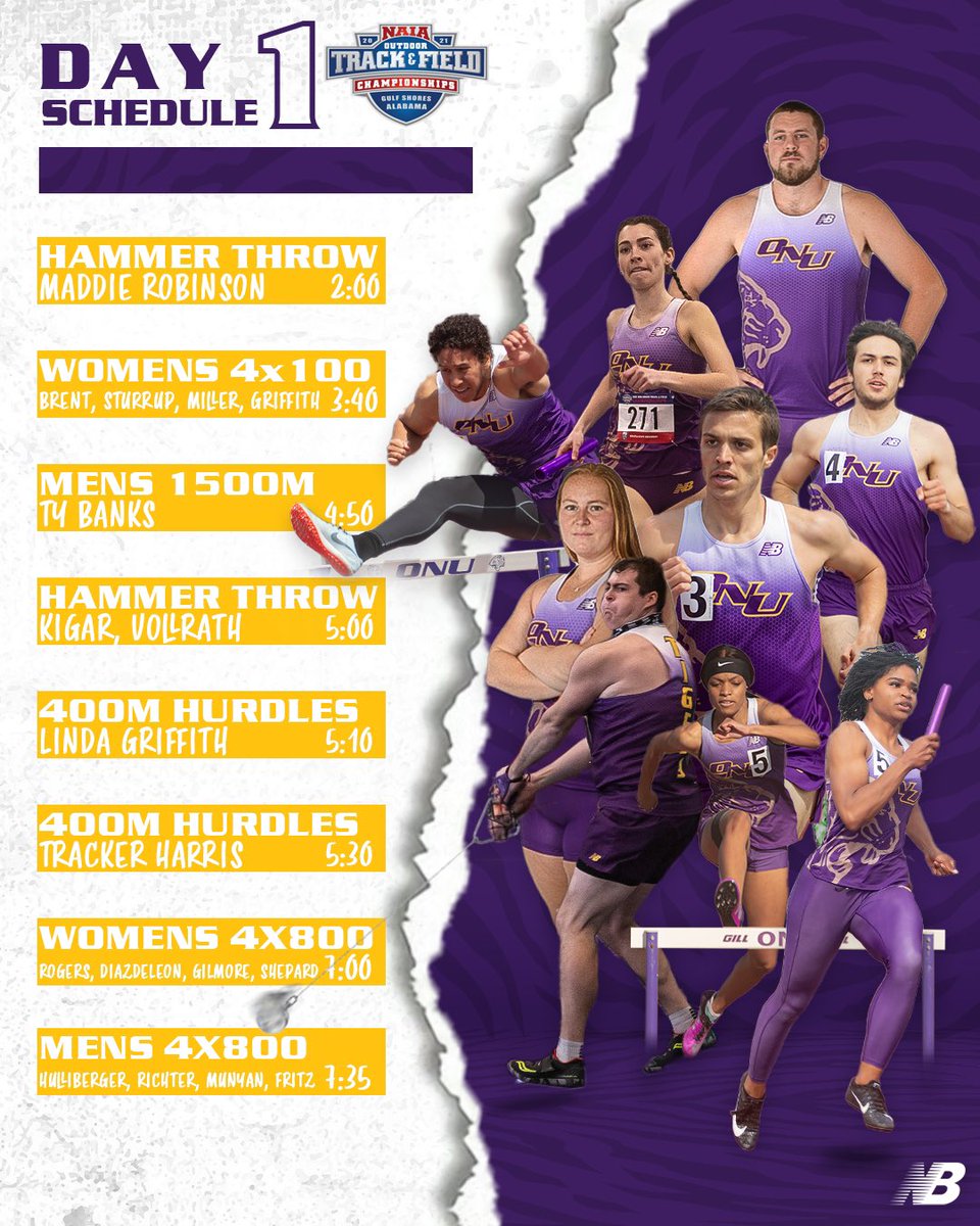 ONU_XCTF's tweet photo. NAIA Outdoor National Championships Day 1.  Lots to cheer for! Lets go Tigers!! #ONUTF #NAIATF 🐯 https://t.co/8evnvW6tsb