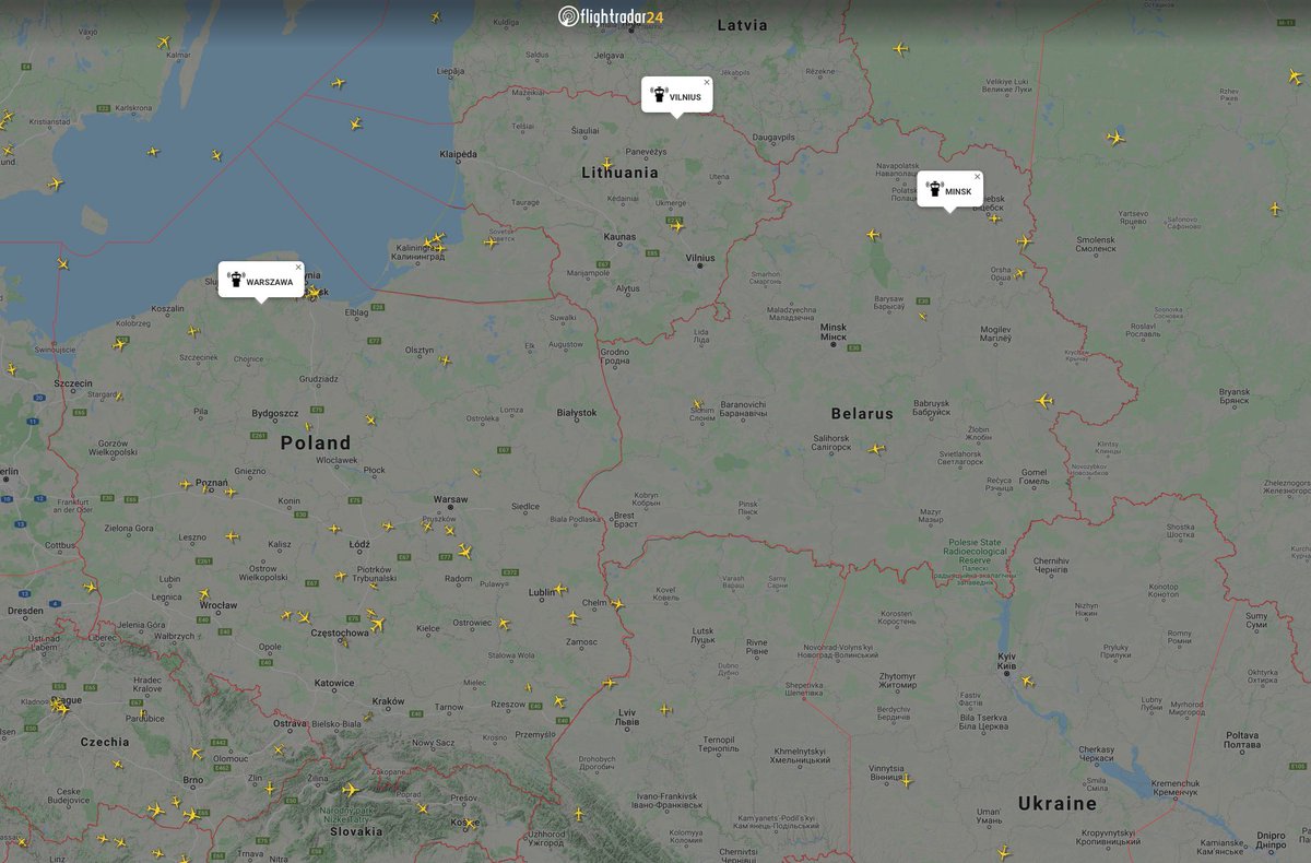 flightradar24's tweet image. ⚠️ Flight bans being imposed on Belarus-registered aircraft:

🇵🇱 Poland will ban all flights by air carriers in Belarus beginning at 2200 UTC 26 May. 

🇱🇹 Lithuania will ban all flights by aircraft registered in Belarus beginning at 0000 UTC 27 May.