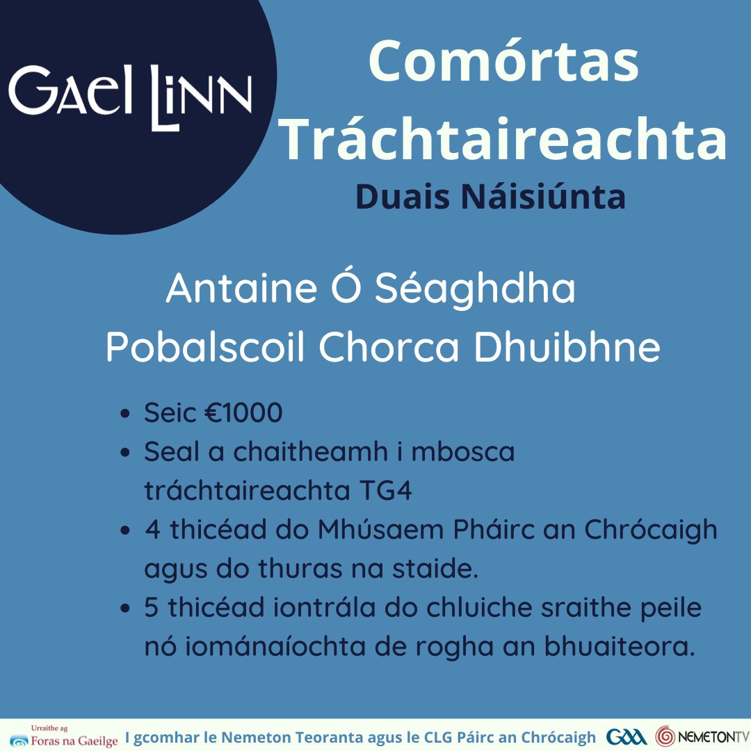 GaelLinn's tweet photo. Buaiteoirí 2021🏆🥇

Comórtas Tráchtaireachta Gael Linn
(I gcomhar le Nemeton Teoranta agus le CLG Páirc an Chrócaigh)

Comhghairdeachas &amp; maith sibh uilig! 👏

#Gaeilge #GaelLinn https://t.co/KtmTl2N0vc