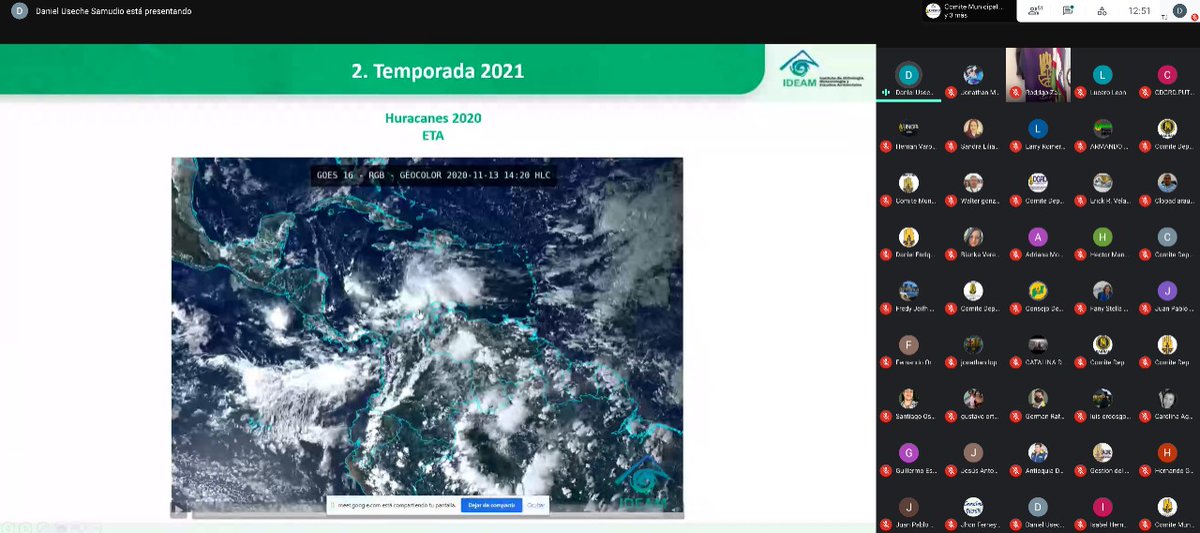 UNGRD's tweet photo. Daniel Useche, Jefe de Pronósticos y Alertas de @IDEAMColombia,  presenta a Coordinadores de Gestión del Riesgo del país, el Protocolo Nal. de Alerta por #CiclonesTropicales y pronóstico para la #TemporadaDeHuracanes 2021, en la que se espera la formación de sistemas ciclónicos. https://t.co/72a3DKidEG