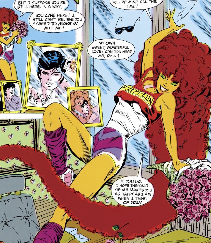 dailykory's tweet photo. ✰ Starfire in her Led Zeppelin shirt. 

━ Teen Titans Spotlight (1988) #19 https://t.co/ANStjJ6k0c