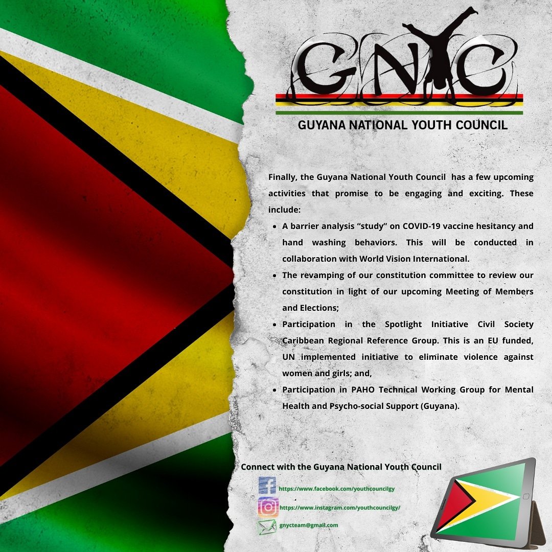 cariyouth's tweet image. 𝗖𝗥𝗬𝗖 𝗠𝗲𝗺𝗯𝗲𝗿 𝗙𝗲𝗮𝘁𝘂𝗿𝗲 : 𝗚𝘂𝘆𝗮𝗻𝗮 𝗡𝗮𝘁𝗶𝗼𝗻𝗮𝗹 𝗬𝗼𝘂𝘁𝗵 𝗖𝗼𝘂𝗻𝗰𝗶𝗹🇬🇾🇬🇾 

 🇬🇾🇬🇾 𝘊𝘰𝘯𝘯𝘦𝘤𝘵 𝘸𝘪𝘵𝘩 𝘵𝘩𝘦 𝘎𝘶𝘺𝘢𝘯𝘢 𝘕𝘢𝘵𝘪𝘰𝘯𝘢𝘭 𝘠𝘰𝘶𝘵𝘩 𝘊𝘰𝘶𝘯𝘤𝘪𝘭 𝘧𝘰𝘳 𝘮𝘰𝘳𝘦 𝘪𝘯𝘧𝘰𝘳𝘮𝘢𝘵𝘪𝘰𝘯 @youthcouncilgy.

#CRYC101 #memberfeature #gnyc