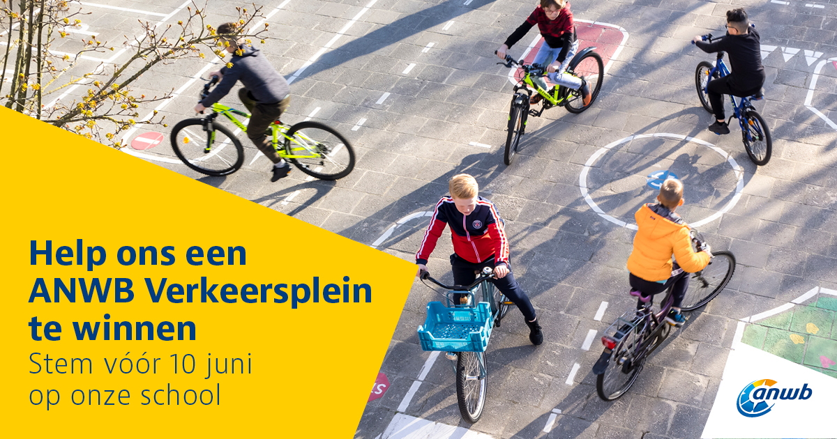 We zijn genomineerd voor een ANWB Verkeersplein! 
Om het verkeersplein te winnen, is het belangrijk dat we zoveel mogelijk stemmen werven. Help je ons mee?

Stem vóór 10 juni op OBS Plataanschool in Leeuwarden via anwb.nl/verkeerspleinen