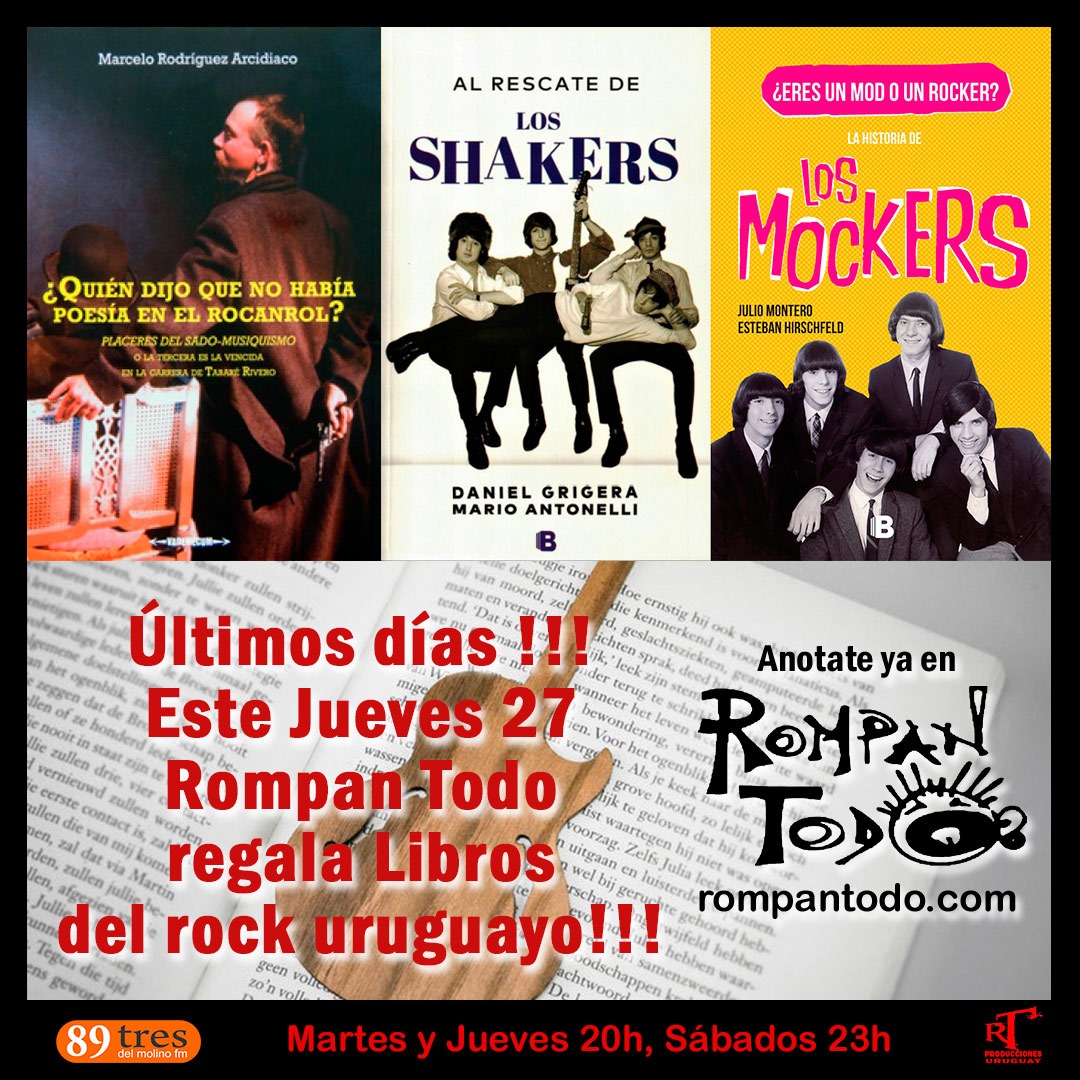 Última  chance de anotarse en los sorteos de Mayo... rompantodo.com 
<a href="/penguinlibrosuy/">Penguin Uruguay</a> <a href="/delmolino893/">Del Molino 89.3 FM</a> <a href="/TertuliaRock/">La Tertulia del Rock</a> <a href="/bizarrouruguay/">bizarro ®</a> <a href="/RTUruguayo/">RT Producciones</a>