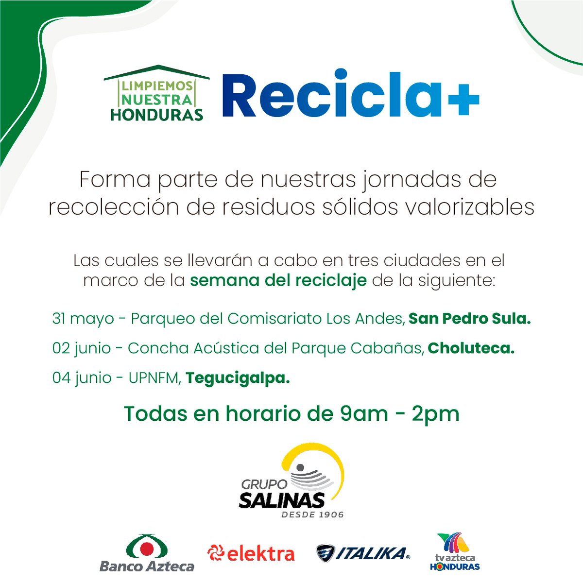 El principal motivo para reciclar el plástico es porque sus residuos tardan entre 100 y 1,000 años en degradarse. 

#Recicla+
#LimpiemosNuestraHonduras