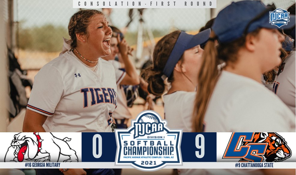 NJCAASoftball's tweet photo. Tiger Power 💪

Chattanooga State uses a six-run fourth inning to secure a 9-0 shutout win over Georgia Military, advancing to the next round at the 2021 #NJCAASoftball DI Championship.

https://t.co/JZIlZTas6w https://t.co/pRaCJs3Rye