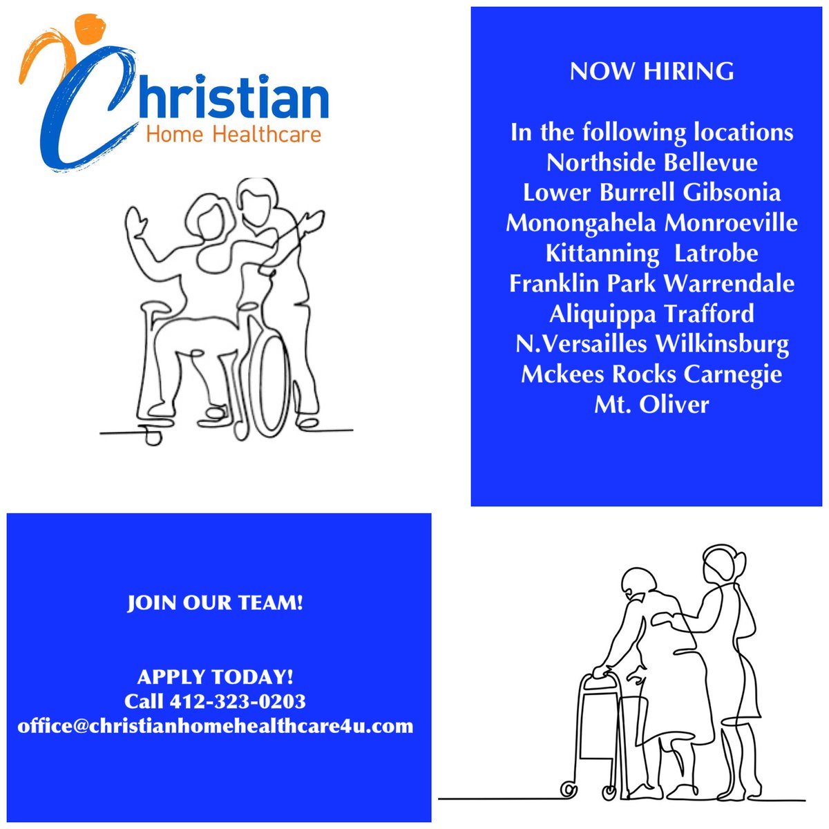 PleaseRT.... #Wearehiring,#Homecare, #caregiver,#LowerBurrell, #Gibsonia,#MonongahelaPa,#Monroevillepa,#KittanningPa,#Latrobepa, #Franklinparkpa,#Warrendalepa,#Aliquippapa,#Trafford, #NVersailles, #Wilkinsburg,#McKeesRocks,#Carnegie,#MtOliverpittaburgh, #PAJOBS,