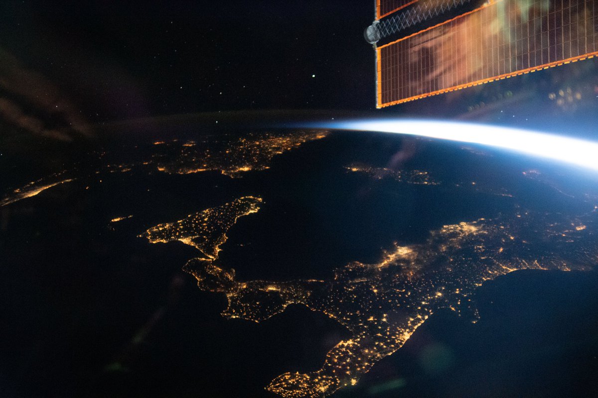 iss065e045974 (May 13, 2021) --- The night lights of Italy are prominent as the International Space Station soared 262 miles above southern Europe during an orbital twilight.