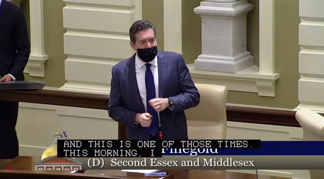 ErinTiernan's tweet photo. Back to the budget debate: Sen. @Barry_Finegold says safety-net hospitals like Lawrence General in his district are buckling from an influx of uninsured or underinsured patients amid the COVID-19 pandemic. The hospital laid off 56 workers yesterday. #mapoli @bostonherald https://t.co/1A6Crlhjki