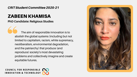 Council for Responsible Innovation and Technology (@uw_crit) on Twitter photo Super excited to introduce Zabeen Khamisa <a href="/zabeenkhamisa/">Zabeen Khamisa</a>! Joining us from <a href="/uwaterlooARTS/">UWaterloo Arts</a>, Zabeen’s research includes the study of “religion,” socio-political movements, digital media and technology, and cultural economics. #Ethics #ResponsibleInnovation #UWCRIT #CRITers Super excited to introduce Zabeen Khamisa <a href="/zabeenkhamisa/">Zabeen Khamisa</a>! Joining us from <a href="/uwaterlooARTS/">UWaterloo Arts</a>, Zabeen’s research includes the study of “religion,” socio-political movements, digital media and technology, and cultural economics. #Ethics #ResponsibleInnovation #UWCRIT #CRITers