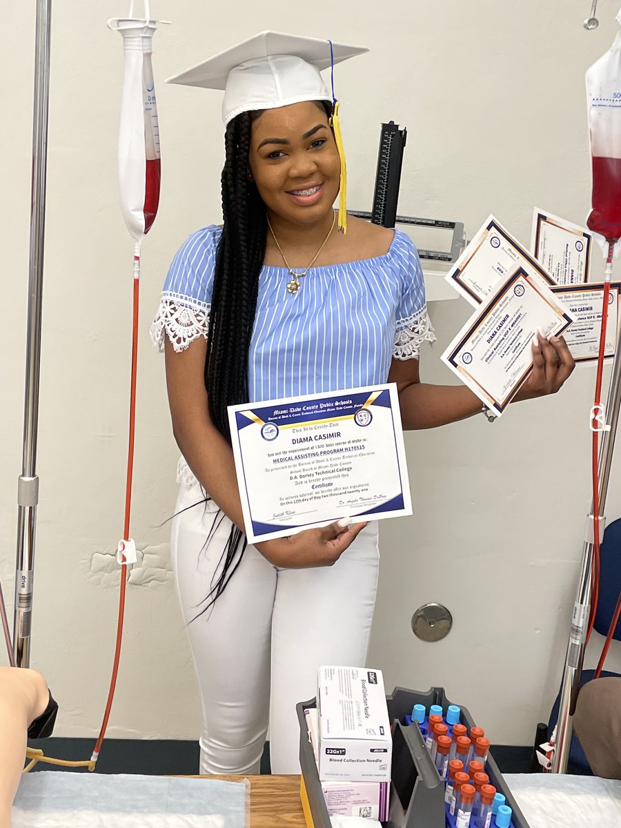 #dorseytechnicalcollege congratulates our Medical Assisting Student Diana Casimir who has successfully completed the program. All the best in the future Diana!
@MiamiSup @DrDBMindingall @LuisEDiazDEOA @MDCPS @cityofmiami #CareerInAYear @dadetech
@Rmantilladades1 @MiamiDadeCounty