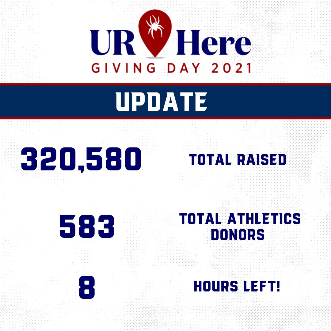 SpiderAthFund's tweet photo. There are 8 hours left in our third annual Giving Day! 

A big THANK YOU to everyone that has donated. Still want to donate? Click the link below! #URHere 🕷️

🔗https://t.co/zBBS96LgUM https://t.co/P4Uq6niP0u