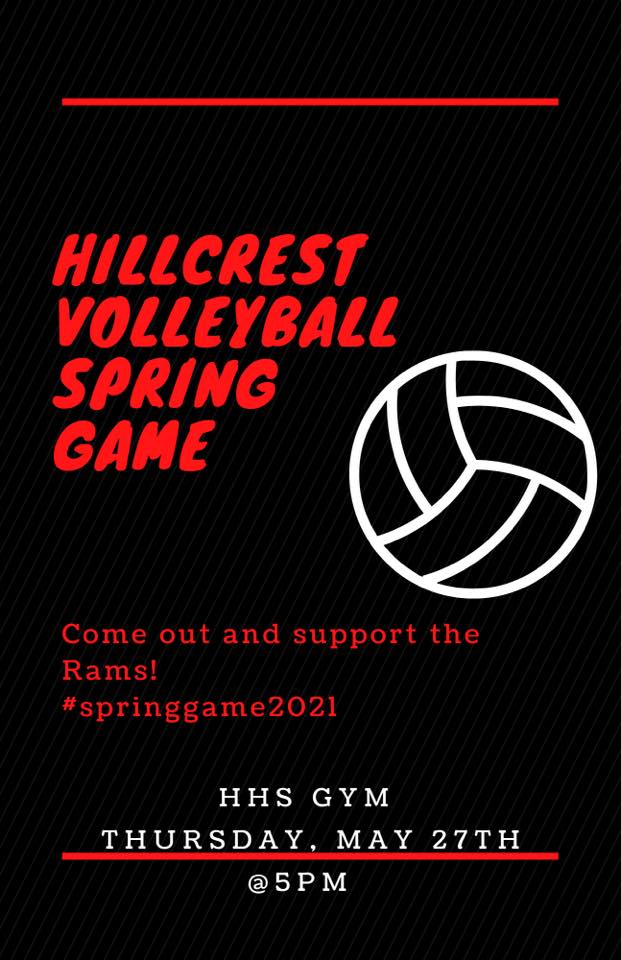 Come out and Support a LadyRAM at our Spring Game!
Tomorrow (May 27th) At 5:00pm at the HHS Gym!
<a href="/HillcrestHSRams/">Hillcrest Rams</a> 
@hillcrest_coach