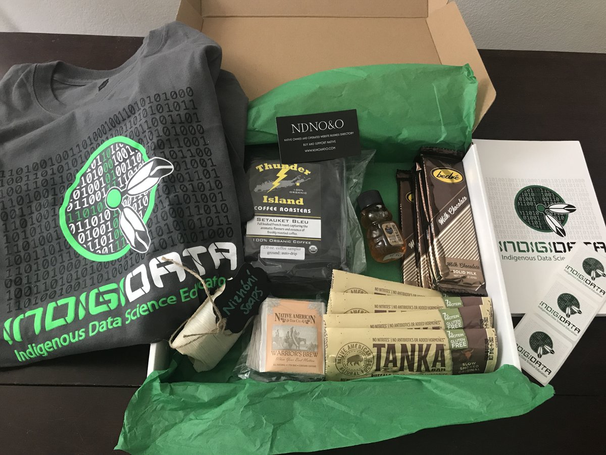 IndigiData's tweet image. Even though our inaugural @IndigiData #Indigenous data science workshop is virtual, we wanted to ensure that everyone had a shared experience to connect us. Our welcome packages feature goods from Native owned and operated businesses! #NativeTwitter #SupportNative