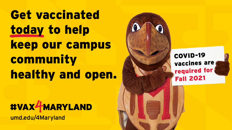 Thanks to the COVID-19 vaccines, a safe return to an on-campus experience is within reach. All Terps must #Vax4Maryland before the Aug. 2 deadline for the fall semester. #Vax4Maryland
umd.edu/4Maryland