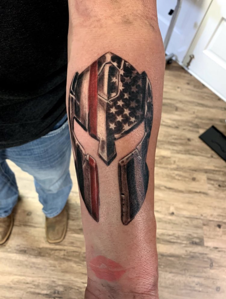 spartan helmet american flag tattoo