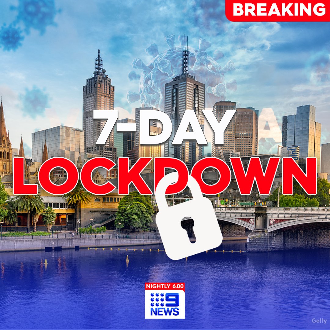 9NewsAUS's tweet photo. #BREAKING: Victoria will enter a seven-day circuit breaker LOCKDOWN from 11.59pm tonight.

There will be just five reasons to leave home.

DETAILS: https://t.co/vTnjEGMlYM

#COVID19 #9News https://t.co/7knVyrvNsY