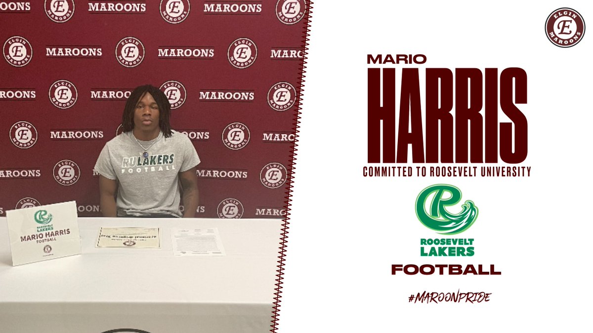 Congratulations to Mario Harris on his decision to continue his athletic career in football at Roosevelt University. #MaroonPride <a href="/RooseveltU/">Roosevelt University</a> <a href="/RULAKERFB/">Roosevelt University Football</a> <a href="/sdu46/">School District U-46</a>