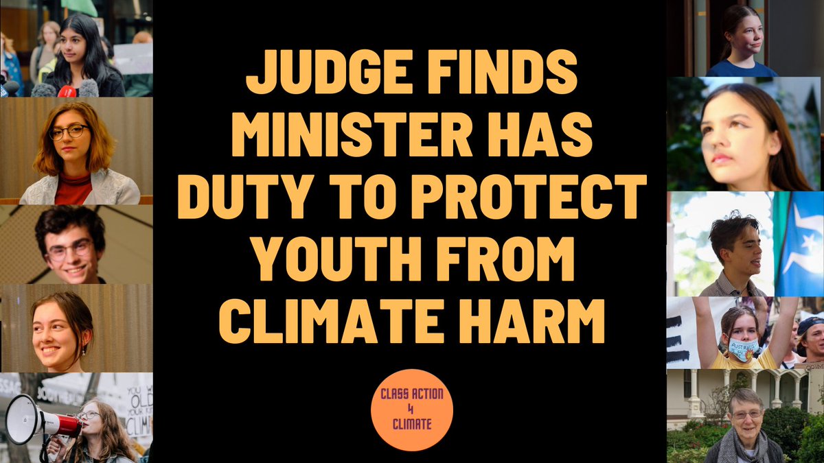 David_Ritter's tweet photo. Another huge climate litigation win today! 
In a world-first ruling, the Federal Environment Minister now has a duty of care to protect young people from climate change. 
Huge thanks to all involved and congratulations @StrikeClimate. 
#auspol #ClimateAction #classaction4climate https://t.co/bNPufThYkT