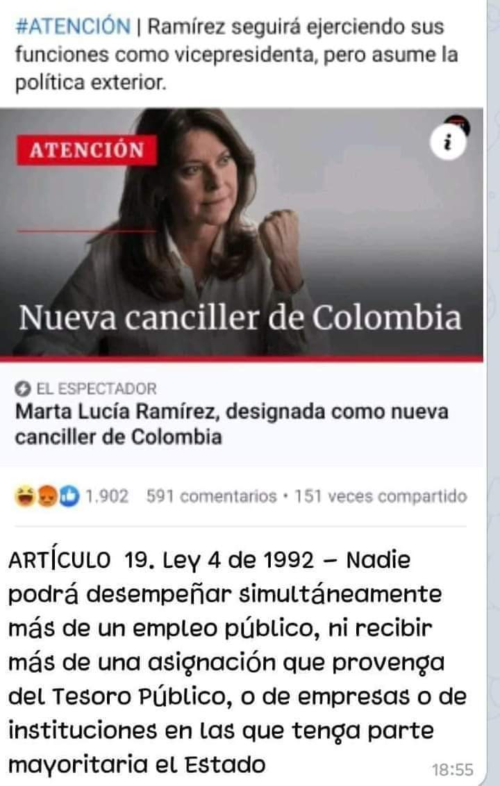 Cogolloespitia1's tweet photo. @CABLEPOLOMBIA @elespectador Por que la vicepresidenta MARTUCHIS sigue como canciller si según la constitución no es permitido.  Claro el uribismo se pasa la constitución por jopo. https://t.co/zJZuSV4ip1