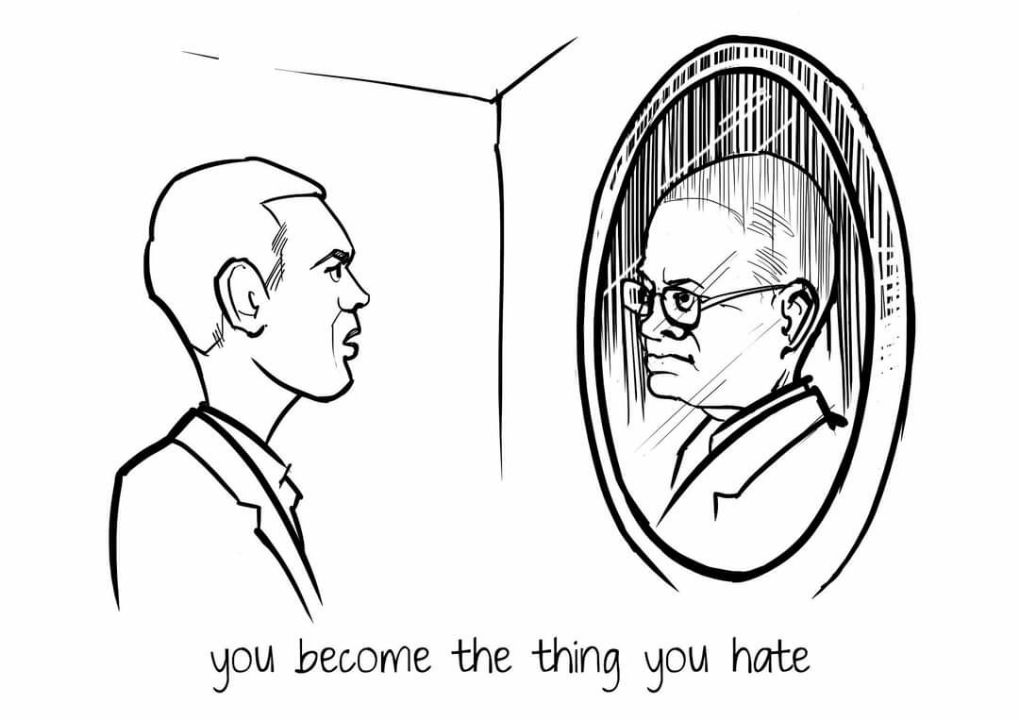 You become what you hate. Our very first work, nearly a decade old now.