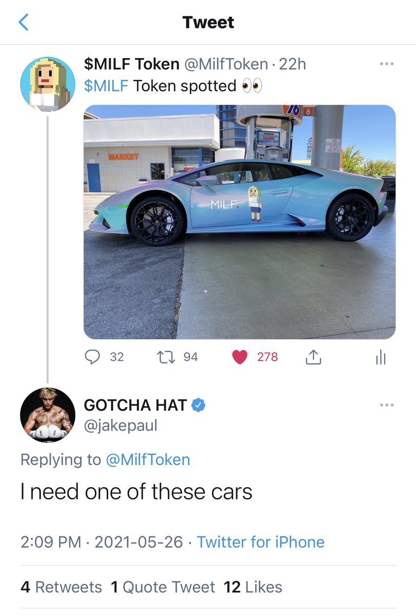 MilfToken's tweet photo. GO RETWEET @jakepaul TWEET SO WE CAN WRAP HIS LAMBO UP! https://t.co/v1Im6Z9uU0