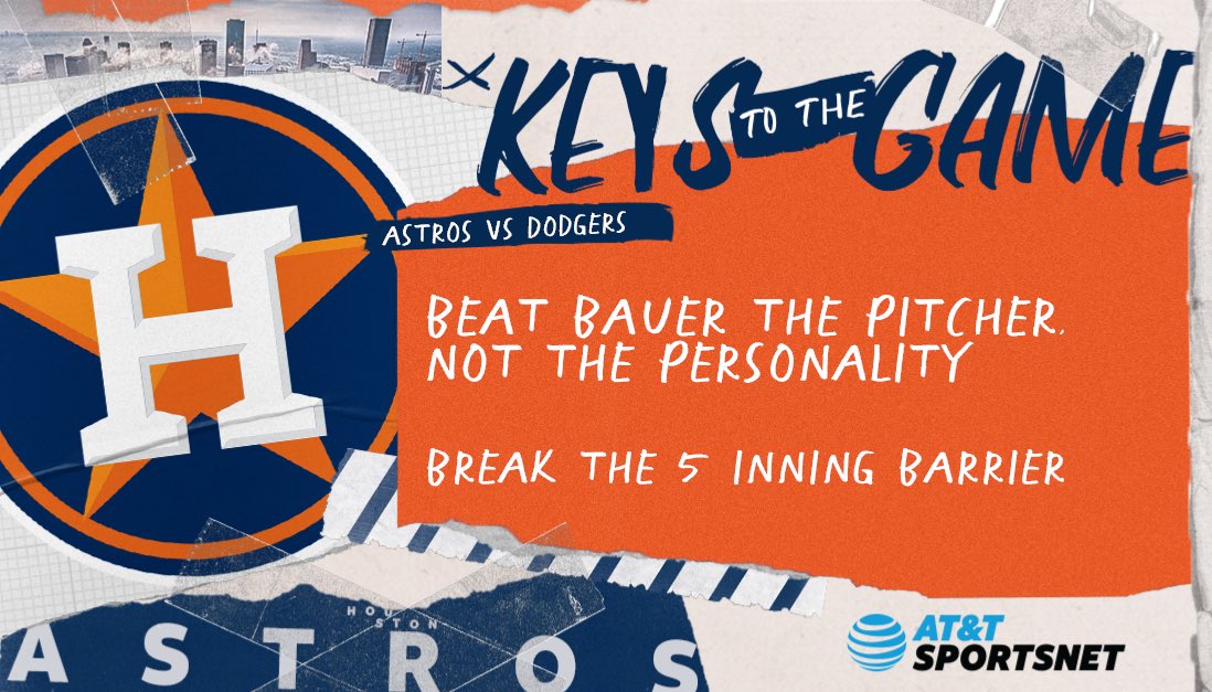 Space City Home Network (@spacecityhn) on Twitter photo We’ve got an early start tonight for the #Astros & #Dodgers
We’ll see you at 6:00 on AT&T SportsNet for Astros Pregame with <a href="/KevinEsch1/">Kevin Eschenfelder</a> & <a href="/BrianBogusevic/">Brian Bogusevic</a>
⚾️⚾️⚾️⚾️⚾️⚾️⚾️⚾️⚾️⚾️⚾️⚾️⚾️
Here are tonight’s keys to the game.
#ForTheH We’ve got an early start tonight for the #Astros & #Dodgers
We’ll see you at 6:00 on AT&T SportsNet for Astros Pregame with <a href="/KevinEsch1/">Kevin Eschenfelder</a> & <a href="/BrianBogusevic/">Brian Bogusevic</a>
⚾️⚾️⚾️⚾️⚾️⚾️⚾️⚾️⚾️⚾️⚾️⚾️⚾️
Here are tonight’s keys to the game.
#ForTheH