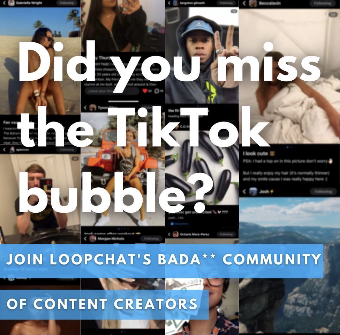 LoopChatApp's tweet image. Do you like TikTok? Think you got what it takes to be a content creator for the best college app on the app store?🤔 Dont be scared, shoot us a DM and lets put that talent to work!😁 #loopchat #tiktok