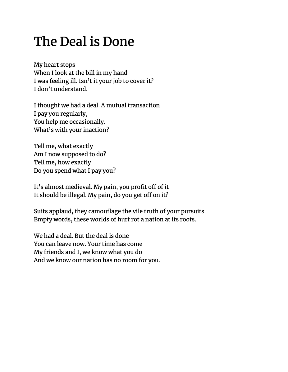 CalNurses's tweet photo. Announcing our #CalCare Art Contest winners! Thank you to everyone who submitted visual art, music, spoken word, or poetry in support of the fight for #MedicareForAll. 

Top Prize Winner: The Deal is Done, Meriam Ahmad

Check out and share all of the winners' work! 🧵 (1/7) https://t.co/5AL37QXnom