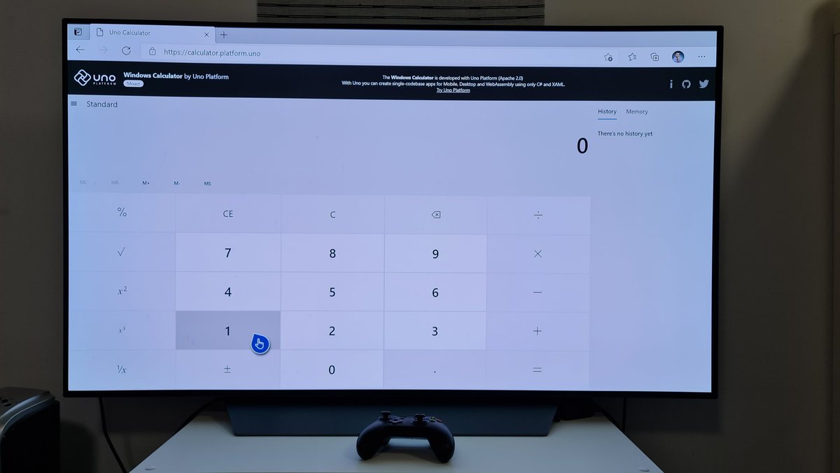 mzikmunddev's tweet image. Nothing to see here - it&apos;s just your old friend @Windows Calculator. Built with #dotnet. Running in @MicrosoftEdge. On an @Xbox. Thanks to @UnoPlatform 🚀 🚀 🚀 ! #MSBuild2021