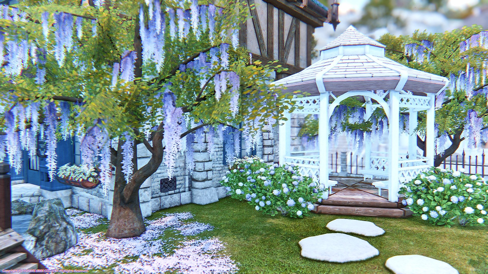 旧ぽむ 梅雨のミストヴィレッジ 増えた庭具でfcハウスの庭いじり 藤の木と紫陽花は 店売り その他 にあるから確認してね 染色可です マケボとかで買っちゃダメだよ Ff14 Ff14ハウジング T Co Fjgijeq5tr Twitter